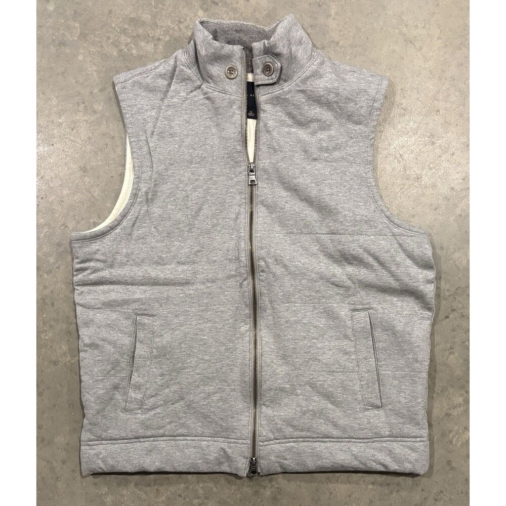 Banana Republic Mens Medium Full Zip Thick Warm Jersey Knit Vest Heather Gray